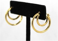 Vintage 14K Yellow Gold Double-Hoop Drop Earrings