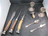 Sterling Handled Knife Set, Candlesticks, More