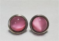 Vintage Sterling Silver Pink Cat's Eye Earrings