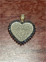 10k Yellow Gold Heart Blue Stone Pendant