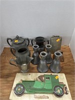 Pewter items, bells and misc