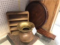 BRASS SPITOON - TABLE PARTS - WOOD BOX