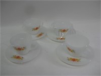 Set Four Fire King Milk Glass Cups & Saucers