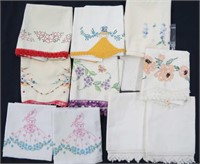 Collection of (10) Vintage Embroidered Pillowcases