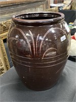 19th C. redware vase w/ incised decoration.