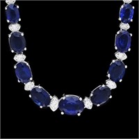 14k Gold 30.00ct Sapphire & 1.00ct Diam Necklace