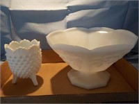 Hobnail milk glass footed bowl and other KITCHEN