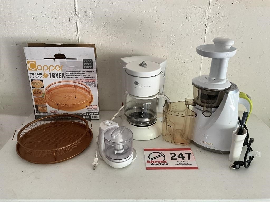 Copper fryer pan, mini food chopper, GE coffee