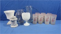 Frosted Water Glasses, Milk Glass, Vases