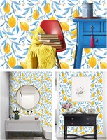 17.7x118" Lemon Wallpaper Blue/Yellow, HAOKHOME