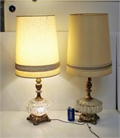 Pair of Vintage Lamps - Brass & Glass Base