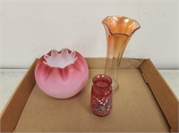 Carnival Glass Vase, Cranberry Crackel Glass Vase