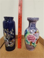 (2) Decorative Asian Inspired Vases, 8" Tall