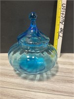 Vintage blue glass jar with lid