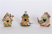 Jeweled Enameled Birdhouse Trinket Boxes