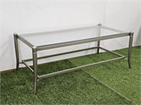 GLASS TOP COFFEE TABLE - 19" HIGH X 49.25" L X 25"