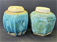 Pair of antique glazed pottery ginger jars