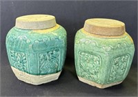 Pair of antique glazed pottery ginger jars