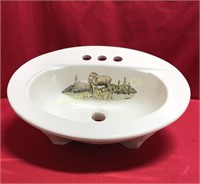 Porcelain Bathroom Sink W/ Moose Scene