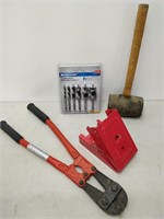 bucket & content- wire cutters, wood auger, etc.