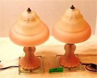 Pair of pink frosted lamps, both work
