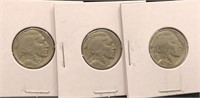 Three Vintage Buffalo Nickel coins