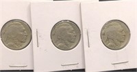 Three Vintage Buffalo Nickel coins