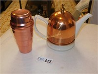 Coffee/Tea Pot With Copper Warmer and Copper Cup