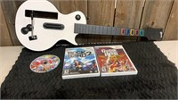 Assorted Wii Lot (3) Games & Guitar