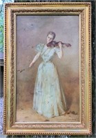 W. M. Chase Oil on Canvas "The Violinist"