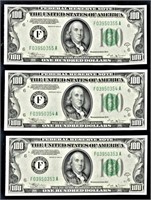 Three 1934 $100 Bills