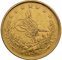 Turkey: Abdul Aziz gold 100 Kurush AH 1277 Year 14