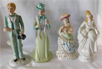 4 Victorian porcelain figurines, tallest is 8" -