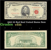 1963 $5 Red Seal United States Note Grades vf++