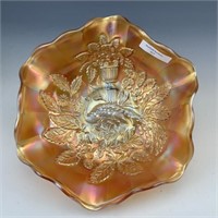 Millersburg Marigold Peacock & Urn Ruffled Bowl