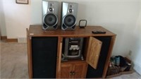 STEREO HUTCH WITH SPEAKERS AND STEREO