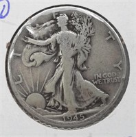 1945-D Walking Liberty Half Dollar Coin 90% Silver