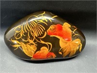 Black Lacquered Rock Stone Painted Goldfish