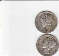 Two 90% Silver US Ten Cent Coins