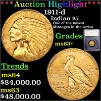 *HIGHLIGHT OF ENTIRE AUCTION* 1911-d Gold Indian H