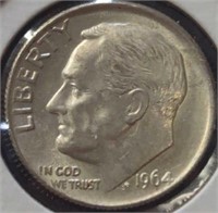 Silver uncirculated 1964 Roosevelt dime