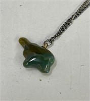 Jade Pendant with Silver Tone Necklace