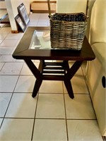 Wooden end table with glass insert