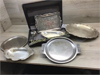 BRIEFCASE WITH SILVER PLATE SERVING TRAYS