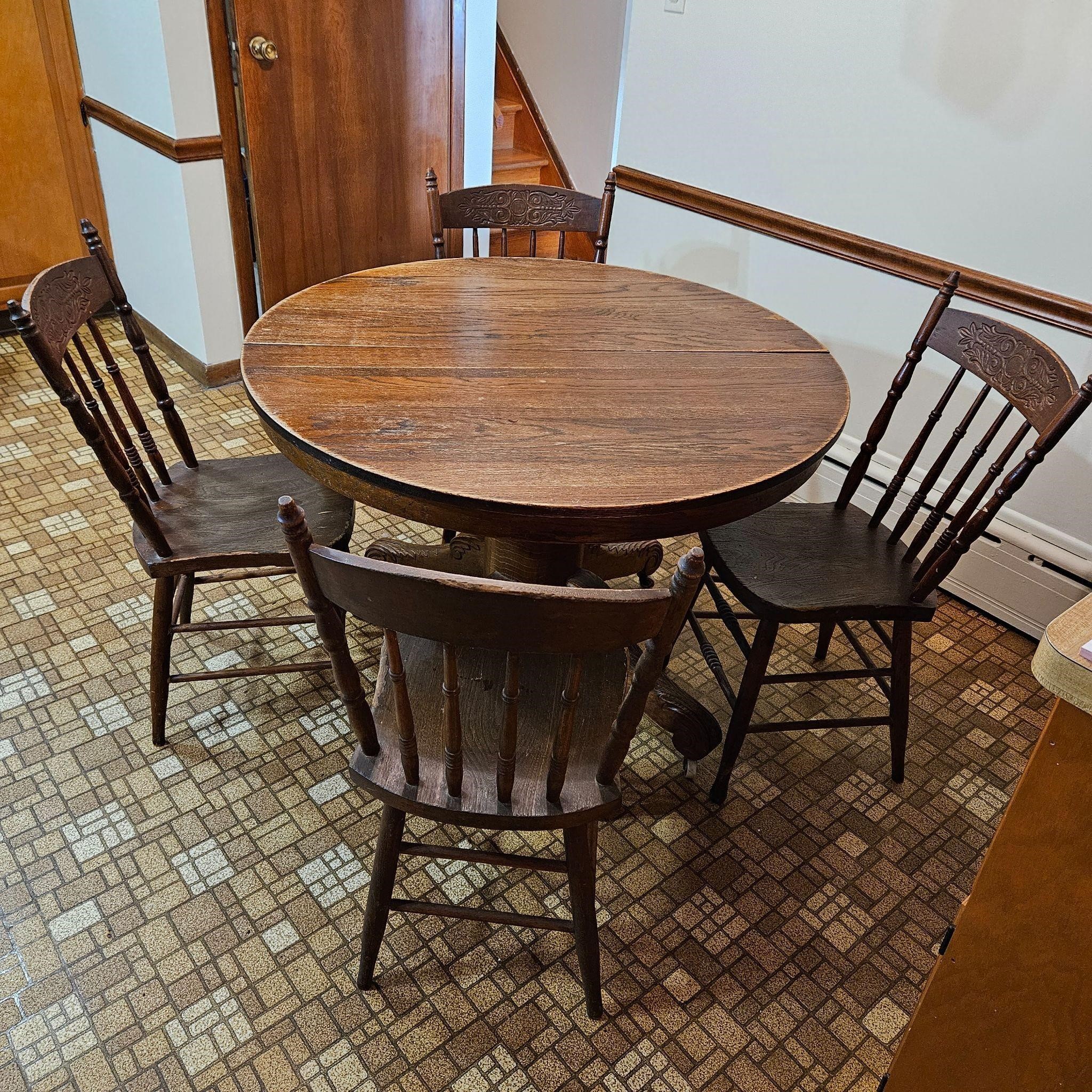 Vintage Wood Dining Table & 4 Chairs