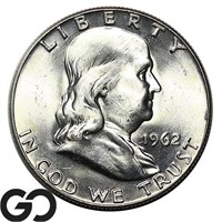 1962-D Franklin Half Dollar, Lustrous Gem BU++