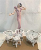 Art Deco Girl & Mini Wicker Furniture V12C