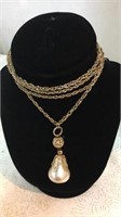 Extra Long Chain With Large Pearl  Pendant VJC