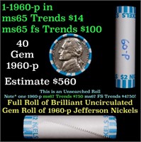 BU Shotgun Jefferson 5c roll, 1960-p 40 pcs Bank $