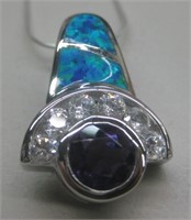 Sterling Silver Amethyst & Opal Inlay Necklace
